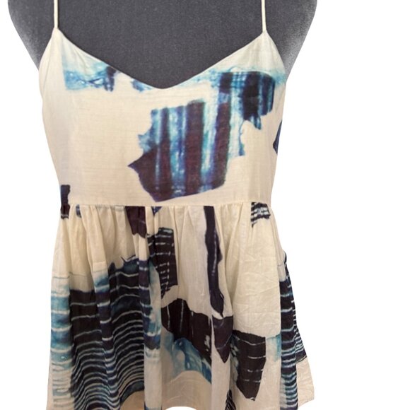 Tibi New York Silk Linen Blend Top Abstract Print Spaghetti Straps Racerback Siz - Picture 2 of 6